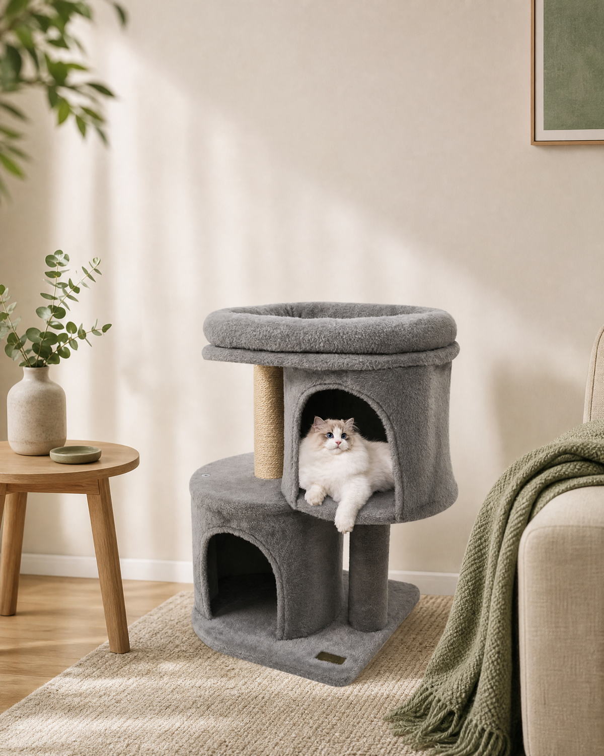 Compact Cat Tree with 2 Condos — Anti-Tip Tower for Small Spaces